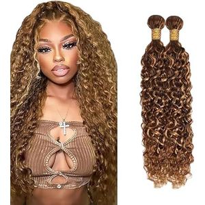 Salharer Water Wave Human Hair Bundles 2 Extension Machine Double Wefts Unprocessed Remy Weave Highlight Blonde Color for Woman 22 24 Inch