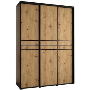 MEBLE KRYSPOL Davos 8 180 Kledingkast met drie schuifdeuren voor slaapkamer - Moderne opbergkast, kledingroede en planken - 235,2x180x45 cm - Zwart Artisan Black