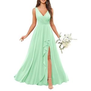 Chiffon baljurken voor dames, mouwloos, bruidsmeisjesjurken voor bruiloft, cocktailjurk, grote maten, mintgroen, 32
