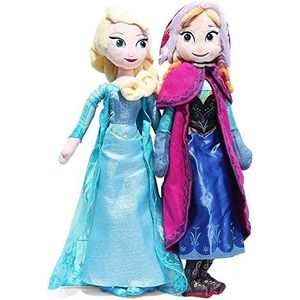 LEEVON Pluche speelgoed 2 stuks Frozen Snow Queen Princess Anna & Elsa Pluche Speelgoed 50 cm, Kawaii Gevulde Doll Speelgoed Poppen voor Kindermeisje Verjaardagscadeaus Leelei (Kleur: Standaard)