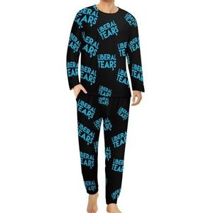 Blue Liberal Tears Comfortabele heren pyjama set ronde hals lange mouwen loungewear met zakken 5XL