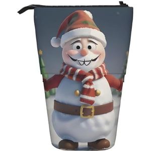 Evengigy Kerst Kerstman Sneeuwman en Boom Print Leuke Potlood Case met Zip Verstelbare Stand Potlood Houder Grappige Make-up Tas, Zwart, Eén maat, Tas Organizer