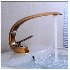 Aanrechtkranen, Badkamerkranen, Basin kraan goud badkamer mixer tap rose gouden wassen tapkraan nikkel lavotory kraan messing warme en koude waterval tapkraan voor Sink Vanity Rv Bar(Antique bronze)