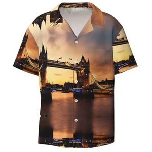 YJxoZH I Love London Print Heren Jurk Shirts Casual Button Down Korte Mouw Zomer Strand Shirt Vakantie Shirts, Zwart, XL