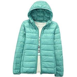 YAOTT Dames lichtgewicht donsjack met capuchon winter warm gewatteerde gewatteerde puffer jas korte opvouwbare capuchon donsjas, Bonen Groen, XL