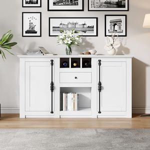 Commode - EN.CASA - Paarl - 2 Tiroirs - 3 Portes - Gris Foncé Mat
