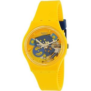 Swatch unisex horloge, 34 mm gele siliconen band, plastic kast, Zwitsers kwarts, analoog GJ136