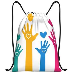 AMACAY Kleurrijke Hand Trekkoord Gym Rugzak Voor Mannen Vrouwen Waterdichte String Bag Reizen Wandelen Sackpack, Zwart, Medium, Reisrugzakken