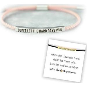 Don't Let The Hard Days Win Tube Bracelet, Adjustable Hand Braided Wrap Tube Bracelet, Couple Bracelet, Inspirational Bracelets Jewelry Gifts for Women Men Best Friend Teen (Pink-Silver)