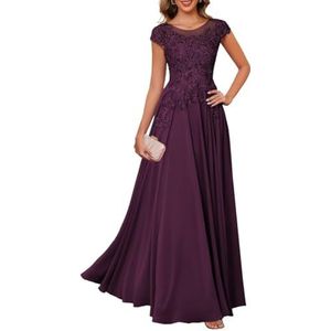 Dames chiffon moeder van de bruid jurk plooien Avond Prom jurken Cocktail Jurken Plus Size, Pruim, 32