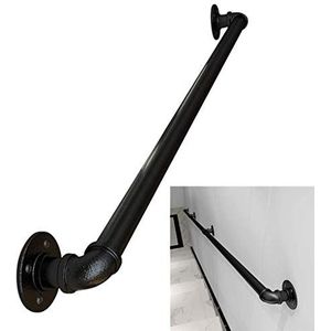 Trap Banister Leuning Leuning voor trap, professionele wandreling van de muur voor binnen- en buiten, zwarte smeedijzeren trappen veranda dek handrail, meerdere lengtes - verbindbaar