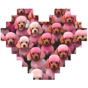 Pink Poodles Dogs legpuzzel - hartvormige bouwstenen puzzel-leuk en stressverlichtend puzzelspel