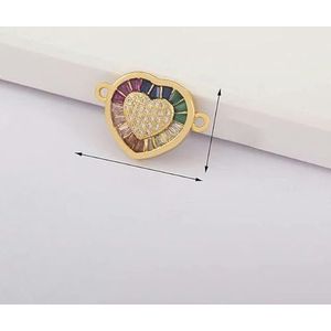 Koper goud zilver kleur hart charme connector voor sieraden maken ketting armband DIY accessoires regenboog kristal hangers-PB98-goud