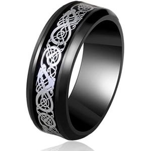 Noordse mannen Viking Dragon Rune symbolen ringen, vintage handgemaakte gepolijste vintage punk gotische stijl signet ring sieraden (Color : B, Size : 8)