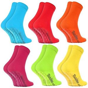 Rainbow Socks - Man Vrouw Kleurrijke Katoenen Anti-slip Sokken ABS - 6 Paars - Lichte Kleuren - Maat 44-46