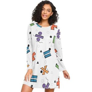 LI ZHI XIN Nachthemd voor dames, lange mouwen, nachthemd, nachthemden, slaapkleding, ronde hals, losse grote maten, nachtkleding, XXXL, gestippeld, cartoonsymbool, Meerkleurig, S