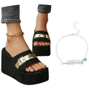 Dames Slippers Met Sleehak Modieuze Sandalen Met Gesp Open Teen Slingback Pantoffels Zomerse Plateauschoenen For De Avond Elegante Hoge Hakken For Feestjes(Black,43 EU)