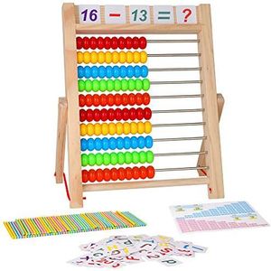 Kinderen leren speelgoed, 10 rijen houten frame abacus met meerkleurige kralen, telstokken, aantal alfabet kaarten, manipulatieve wiskunde berekeningsgereedschap cadeau voor 3+ oude jongens meisjes