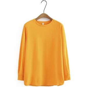 SDFGH Herfstkleding Dames T-shirt Losse eenvoudige katoenen gebogen onderkant Tee Casual effen kleur O-hals top met lange mouwen (Color : Orange, Size : 4X-Large)