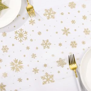 28 cm × 10 yards kersttafelloper, rol tule in witgoud, organza sneeuwvlokken, tafeldecoratie voor Kerstmis, Nieuwjaar, feestdagen