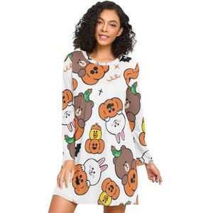 LI ZHI XIN Nachthemd voor dames, lange mouwen, nachthemd voor dames, slaapshirts, nachtkleding, ronde hals, losse grote maten, nachtkleding, XXXL, Halloween, pompoen, beer, konijn, Meerkleurig, S