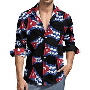Cuba Vlag Heren Button Down Shirt Lange Mouw V-hals Shirt Casual Regular Fit Tops