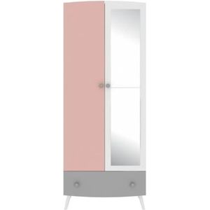 Vicawu Kinderkast, wit, grijs en roze, Ringo, mat wit/grijs/roze, 80 x 44,5 x 202,5 cm, kinderkast, wit, grijs en roze