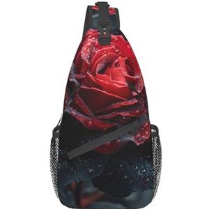Heuptas met wijnkurkprint voor dames en heren, modieuze crossbody-tassen, draagrugzak met verstelbare riem, Rode en zwarte roos, Eén maat