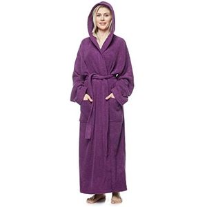 Damesbadjas met capuchon, Dames Maat: XL lang, Unisex Maat: XL-XXL lang, Pruim