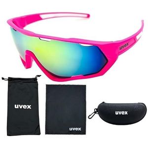 Running zonnebril fietsen zonnebril dames en heren sportbril UV400 Rijbril mountainbike racefiets MTB outdoor fiets bril fietsbril (kleur: roze groen, maat: MULTI)