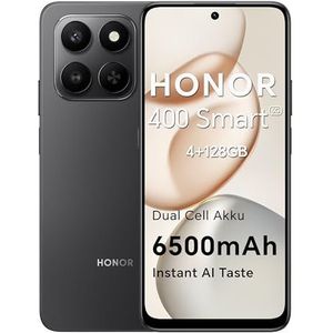 HONOR 400 Smart 5G Smartphone Dual SIM NFC Android 15, 4 + 128 GB, 6500 mAh Dual Cell accu, Instant AI knop, 6,77 inch 120 Hz Comfort Display, 5 sterren SGS & IP65, 50 MP + 2 MP, Velvet Black