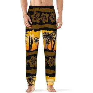 Tropical Frangipani met Palms Sunrise heren pyjama broek zachte lange pyjama broek elastische nachtkleding broek 5XL