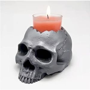 Kandelaar Silicone Mold Skull CandlestickConcrete Hars Pleister Model Making Mold Halloween Decoratie Gereedschap Kandelaar Goud (Size : A)