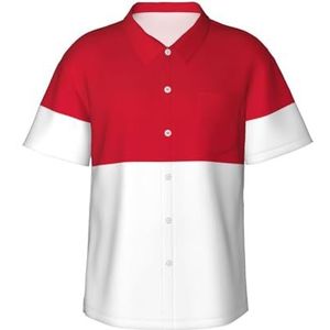 Vlag van Monaco Print Fun Hawaiiaans shirt voor mannen casual korte mouw button down shirts zomervakanties, Zwart, S