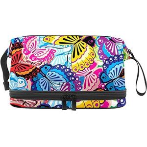 Dubbellaags Cosmetische Tas Vlinder Draagbare Make-up Tas Reizen Organizer Pouch Voor Vrouwen Meisjes Toiletries Tassen, Meerkleurig, 27x15x14 cm/10.6x5.9x5.5 in, Make-up zakje