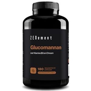Glucomannan 4200 mg per Dagdosering met Vitamine B3 en Chroom – Konjacwortelvezel – Voor Gewichtsbeheersing – 180 Vegan Capsules – Zenement