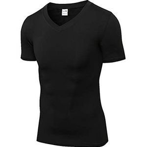 Daoba Mens Quick Dry Tight Compressie Base Layer Korte Mouw Atletische Fitness T-Shirt V kraag