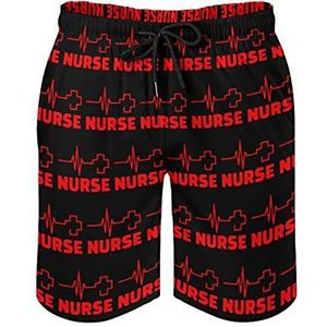 Verpleegster Heartbeat Rode Kruis Heren Zwembroek Gedrukt Board Shorts Strandshorts Badmode Badpakken met zakken L