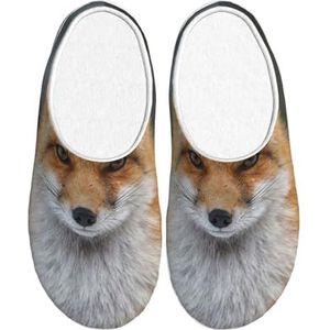 EdWal vos print Winter Warme Slippers Indoor Anti-slip Pluche Slippers Ontspannen Thuis voor Vrouwen Mannen, Zwart, 37.5 EU