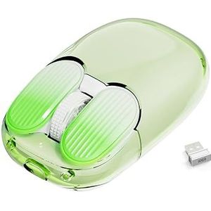 MAMBASNAKE draadloze muis, 2.4 GHz met mini-ontvanger, schattige stille draadloze muis, transparante behuizing, 7 RGB-lampen, 1600DPI tracking, draagbare 400 mAh oplaadbare geruisloze muizen (groen)