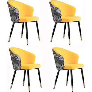 GEIRONV Set van 4 fluwelen eetkamerstoelen, woonkamerstoel met metalen poten fluwelen zitting en rugleuningen moderne huishoudelijke slaapkamer dressing stoel Eetstoelen (Color : Yellow)