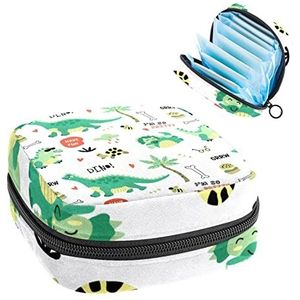 Periode Pouch Draagbare Tampon Opbergtas,Tampon Houder voor Portemonnee Vrouwelijke Product Organizer,Kleurrijke-Doodle-Dinosaurussen-Woorden-Patroon, Meerkleurig, 4.7x6.6x6.6 in/12x17x17 cm