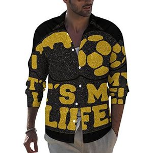 Beer Soccer Heren Revers Shirt Lange Mouw Button Down Print Blouse Zomer Pocket Tees Tops XL