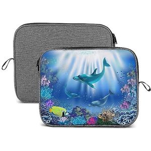 Cartoon Onderwater Wereld Dolfijnen Koraal Laptop Sleeve Case Beschermende Notebook Draagtas Reizen Aktetas 14 inch