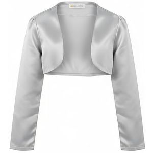 Bolerose - Satijn Lange Mouwen Bolero - Zilver - Voor Kinderen
