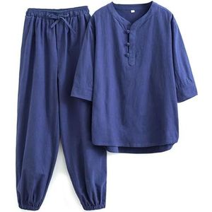 Tai Chi-pakken Tai Chi-kleding Vrouwen Kung Fu-uniform Katoenen linnen vechtsportset Korte mouwen Broek Zen-meditatie-uniform, Tang-pak Chinese traditionele kleding (blauw 3XL)