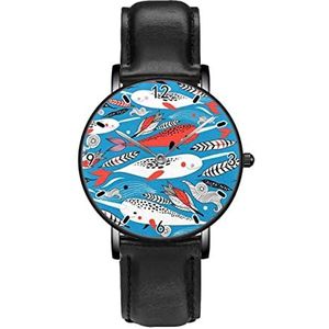 Marine Wit Rode Walvis Veer Conch Patroon Persoonlijkheid Business Casual Horloges Mannen Vrouwen Quartz Analoge Horloges, Zwart