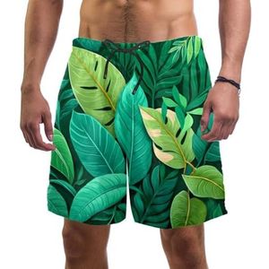 PAFEFO Zwemplank Shorts voor Mannen Strandshorts voor Tieners Zomer Sneldrogende Sport, Groen Tropisch Zomerblad, Groen tropisch zomerblad, L