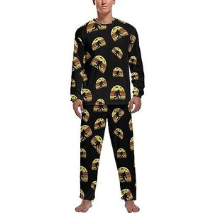 Bigfoot Retro Alien Invasion UFO Zachte Heren Pyjama Set Comfortabele Lange Mouw Loungewear Top En Broek Geschenken XL