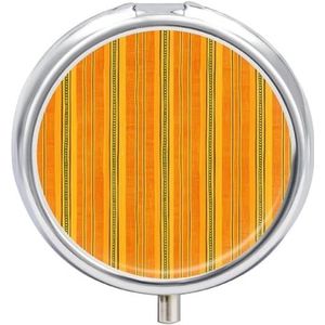 Pillendoos 3 Compartiment Kleine Pil Case voor Portemonnee & Pocket Oranje Verticale Strepen Ronde Pillendoos Leuke Vitaminen Visolie Supplementen Olie Opbergdoos Draagbare Pil Containe Reizen Gift